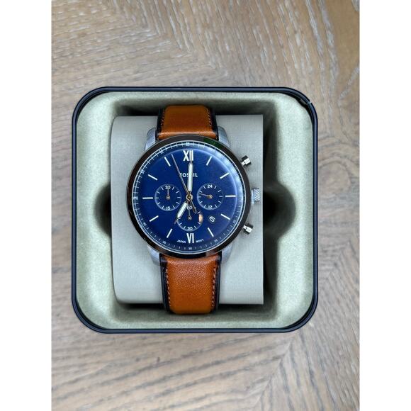 Fossil Other - Fossil Chronograph Watch Blue Dial Brown Leather Strap Men’s Stainless Steel